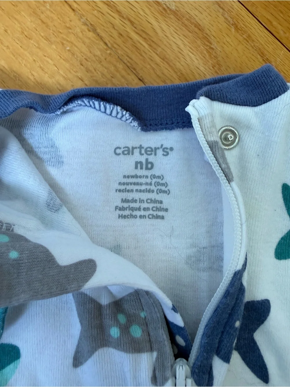 Carter's Blue Striped Lion & Shark Print Footie Set